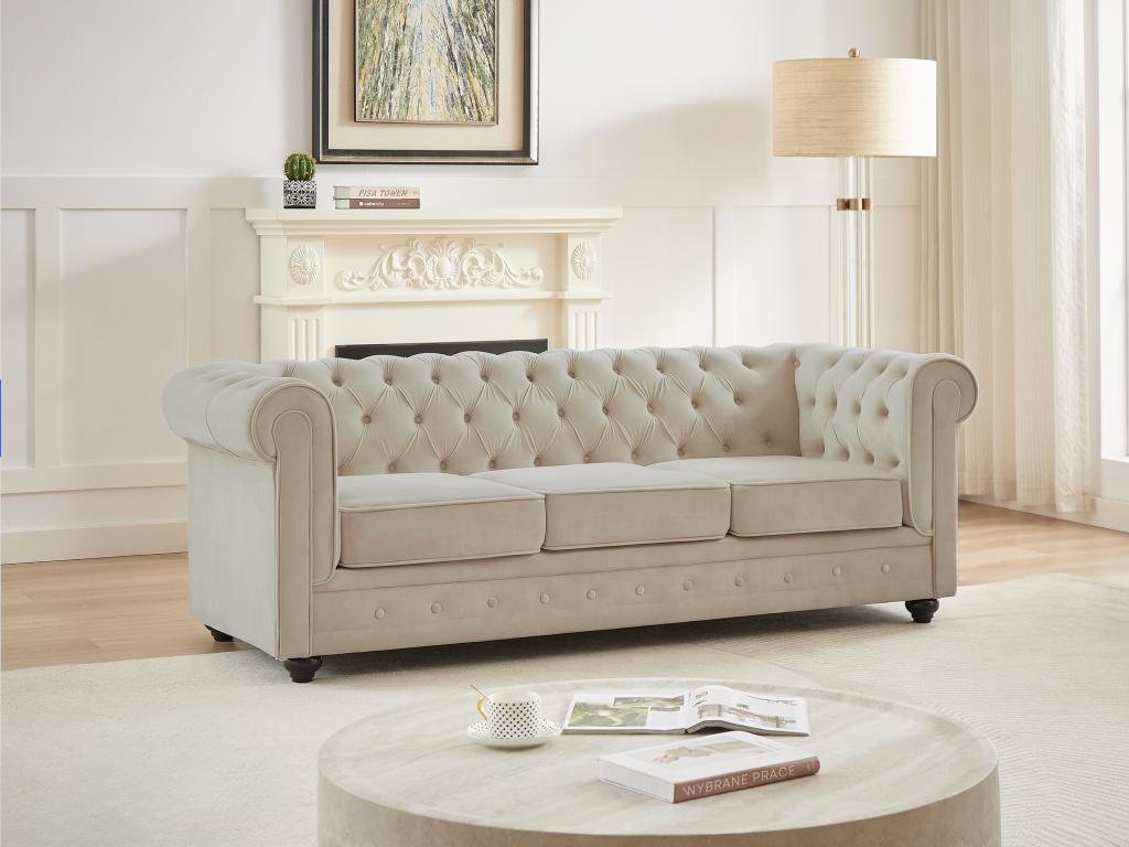 Sofa 3-Sitzer - Samt - Beige - CHESTERFIELD günstig online kaufen