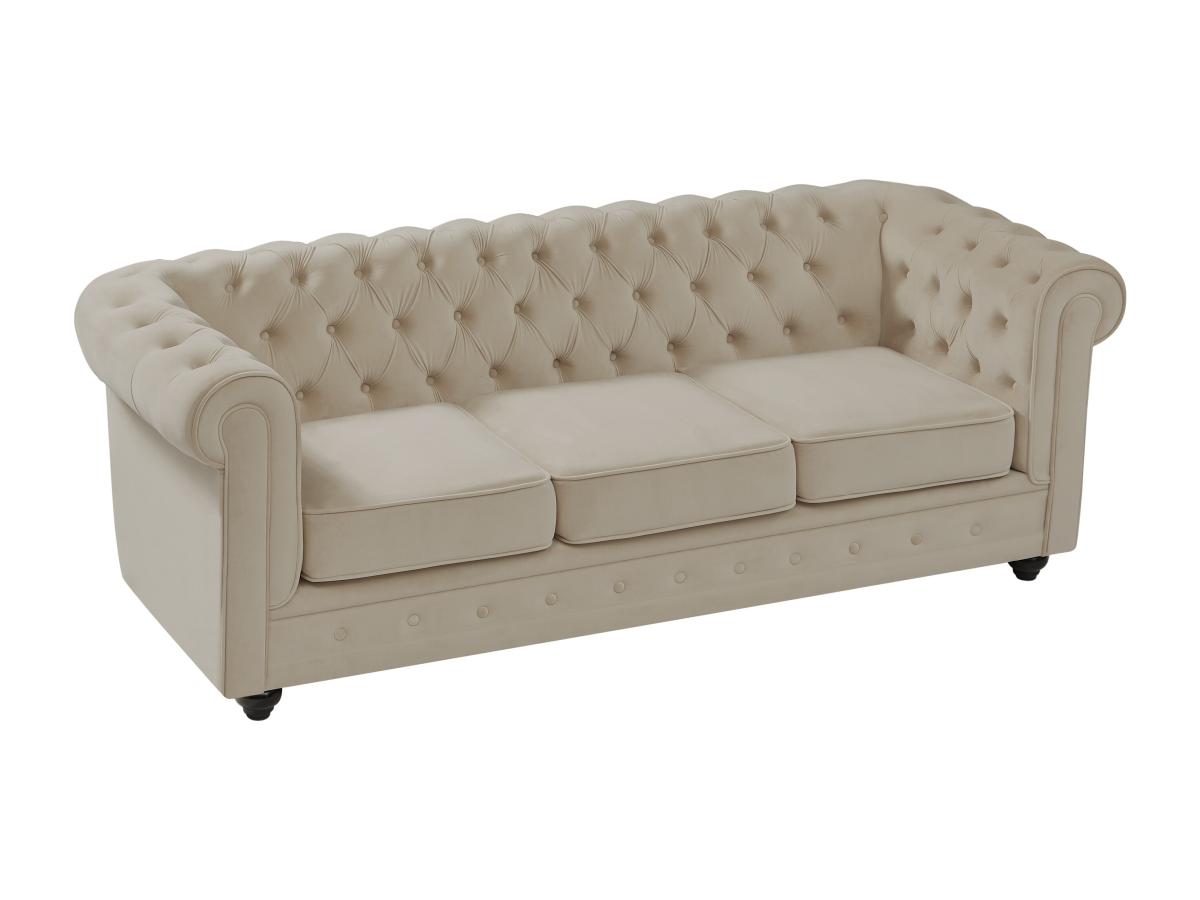 Sofa 3-Sitzer - Samt - Beige - CHESTERFIELD günstig online kaufen