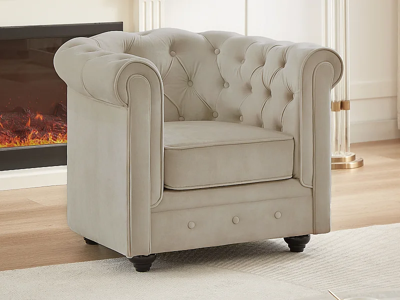 Poltrona in Velluto Beige - CHESTERFIELD