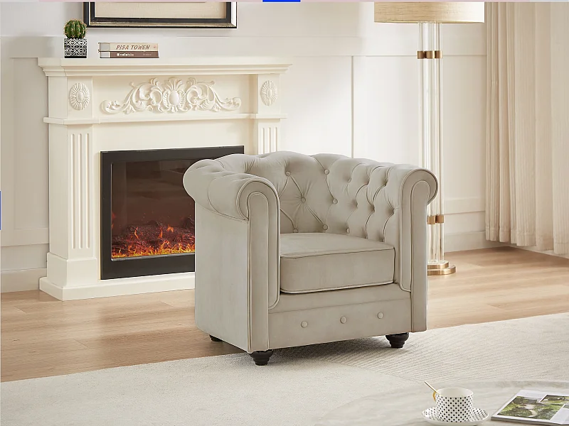 Poltrona in Velluto Beige - CHESTERFIELD