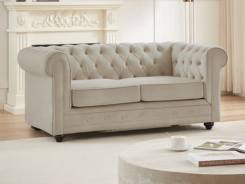 Soffa för 2 personer i beige sammet CHESTERFIELD