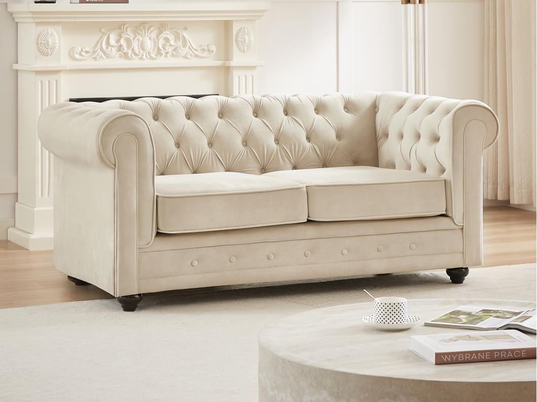 Sofá de 2 plazas de terciopelo beige CHESTERFIELD