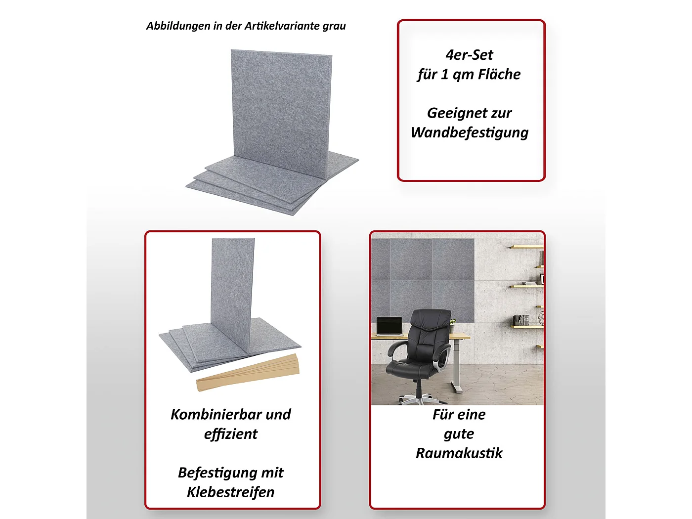 Set 4x pannelli acustici fonoisolanti da parete 50x50cm 1mq MCW-L52 tessuto marrone chiaro