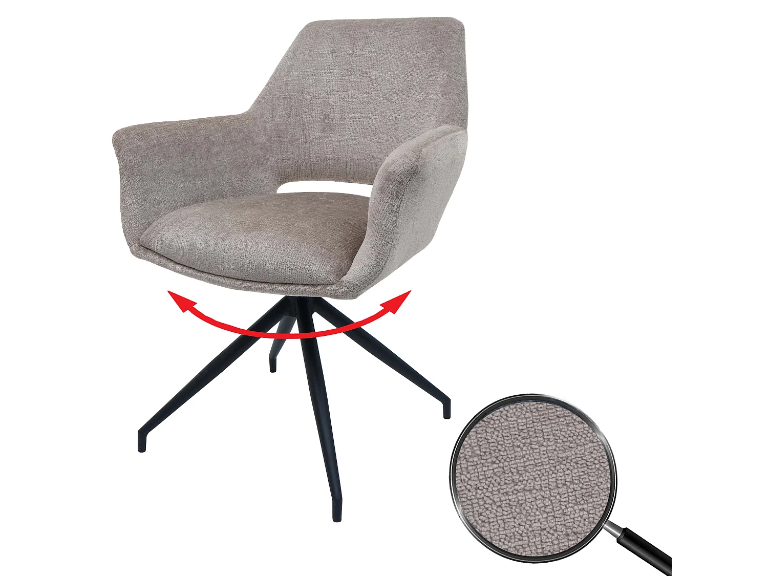 Sedia poltroncina con seduta girevole braccioli MCW-M53 tessuto grigio tortora