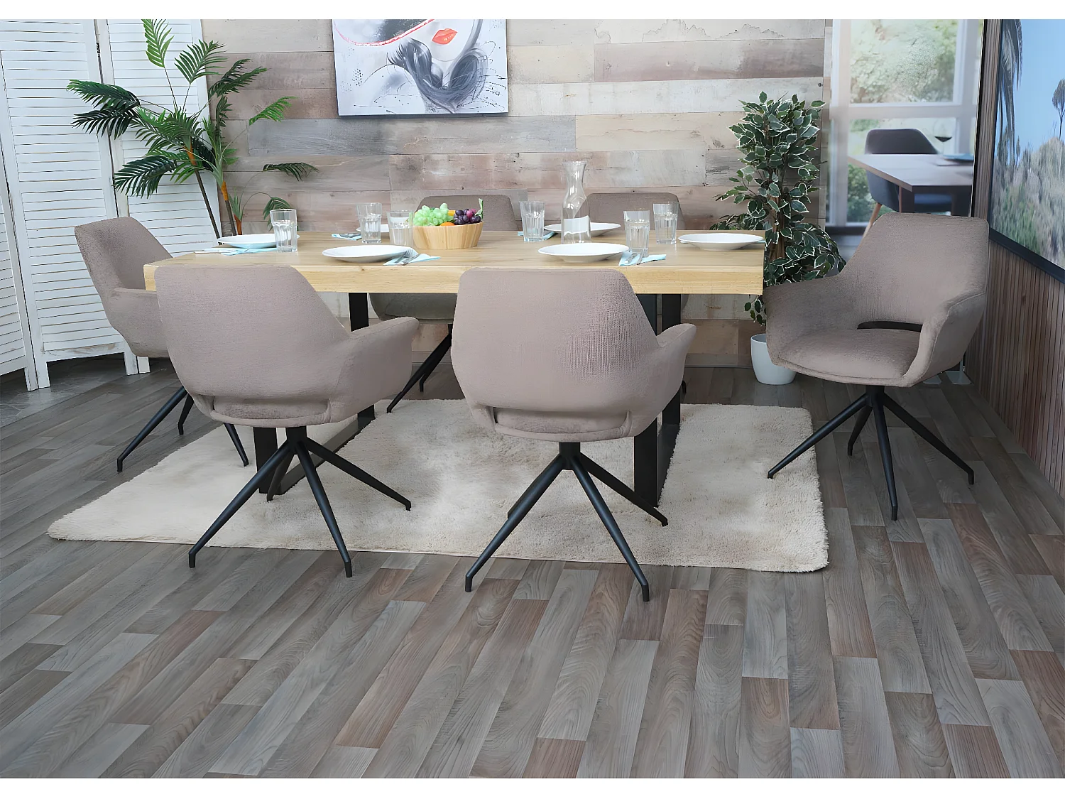 Sedia poltroncina con seduta girevole braccioli MCW-M53 tessuto grigio tortora