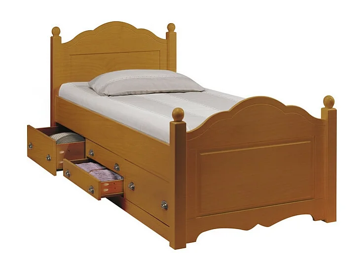 Lit 1 Place 4 Tiroirs Couchage 90 x 190 Pin Massif Miel L 99 H 100 P 203