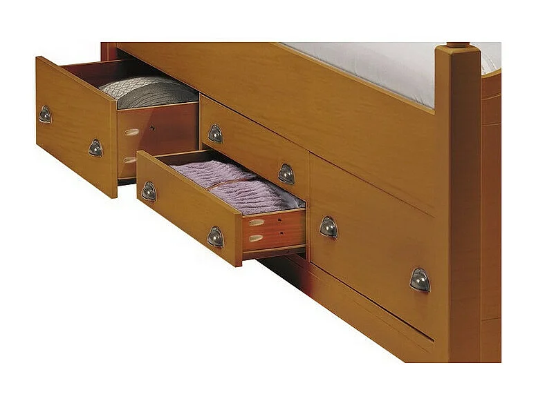 Lit 1 Place 4 Tiroirs Couchage 90 x 190 Pin Massif Miel L 99 H 100 P 203