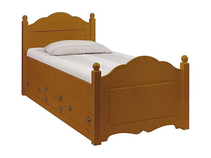 Lit 1 Place 4 Tiroirs Couchage 90 x 190 Pin Massif Miel L 99 H 100 P 203