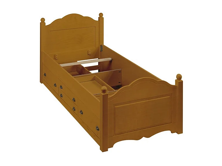 Lit 1 Place 4 Tiroirs Couchage 90 x 190 Pin Massif Miel L 99 H 100 P 203