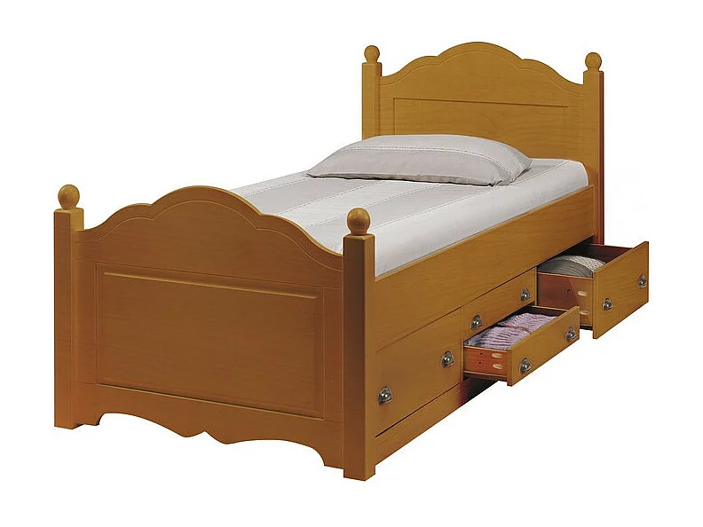 Lit 1 Place 4 Tiroirs Couchage 90 x 190 Pin Massif Miel L 99 H 100 P 203