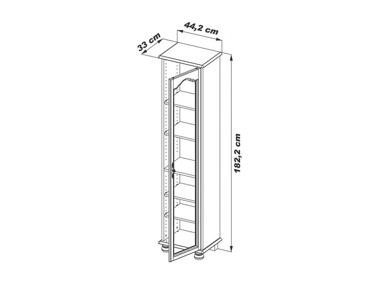 Vitrine 1 Porte Vitrée Chêne Rustique 6 Niches L 44.2 H 182.2 P 33 cm