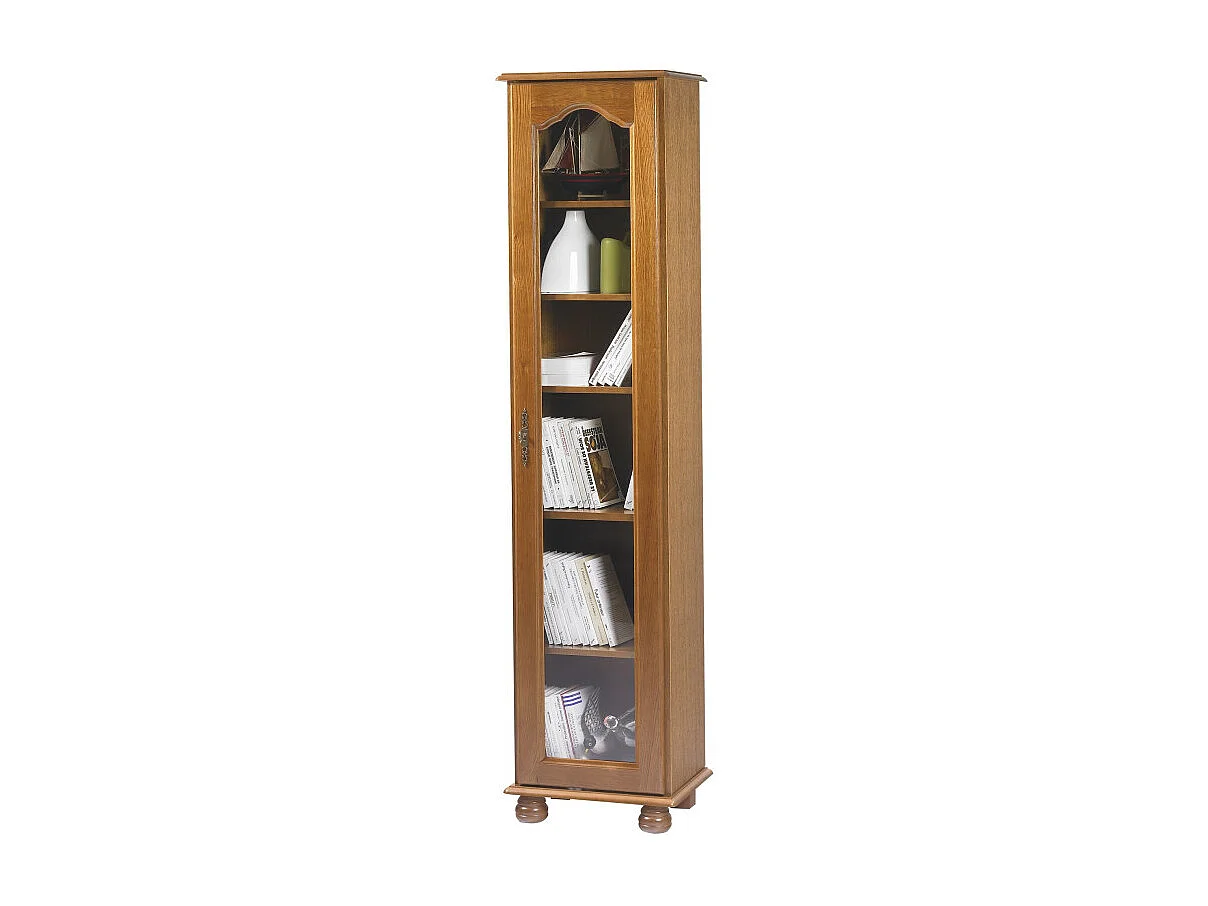 Vitrine 1 Porte Vitrée Chêne Rustique 6 Niches L 44.2 H 182.2 P 33 cm