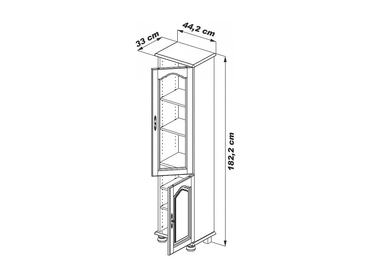 Bibliothèque 2 Portes Chêne Rustique 6 Niches L 44.2 H 182.2 P 33 cm