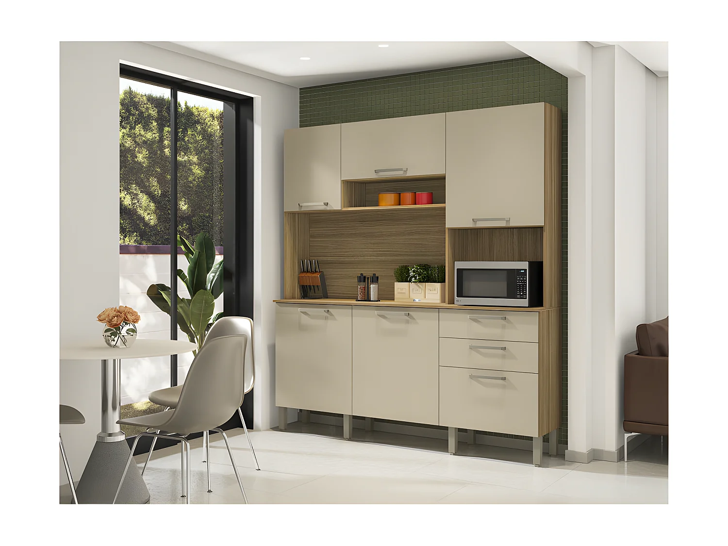 Buffet de Cuisine 6 Portes 2 Tiroirs Chêne et Vanille L 180.2 H 198 P 38.8 cm