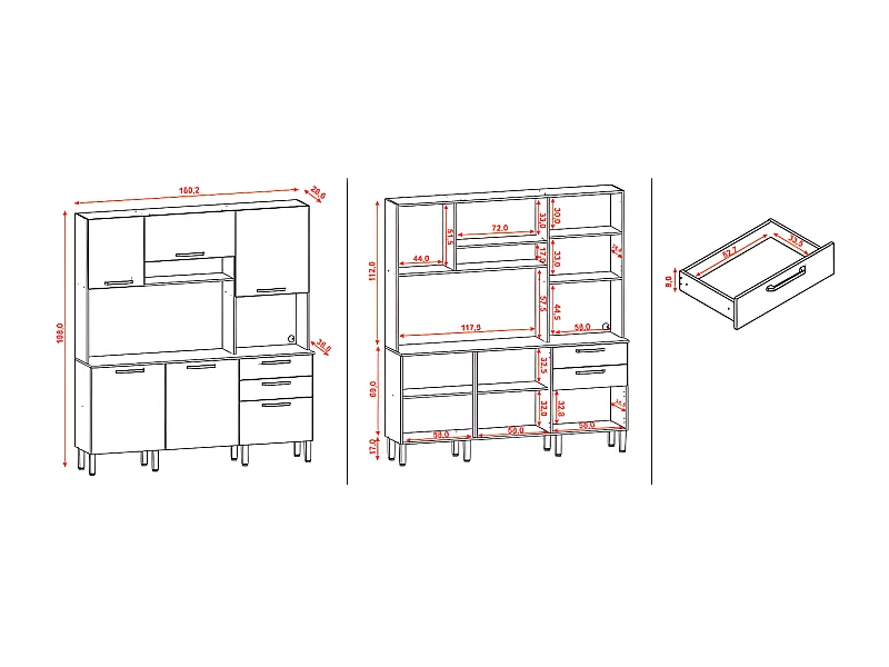 Buffet de Cuisine 6 Portes 2 Tiroirs Chêne et Vanille L 180.2 H 198 P 38.8 cm