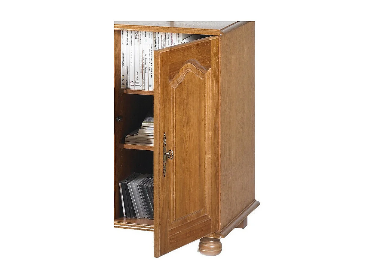 Meuble TV 55 Pouces Chêne 3 Portes 1 Abattant 6 Niches L120.6 H 77 P 46.5 cm