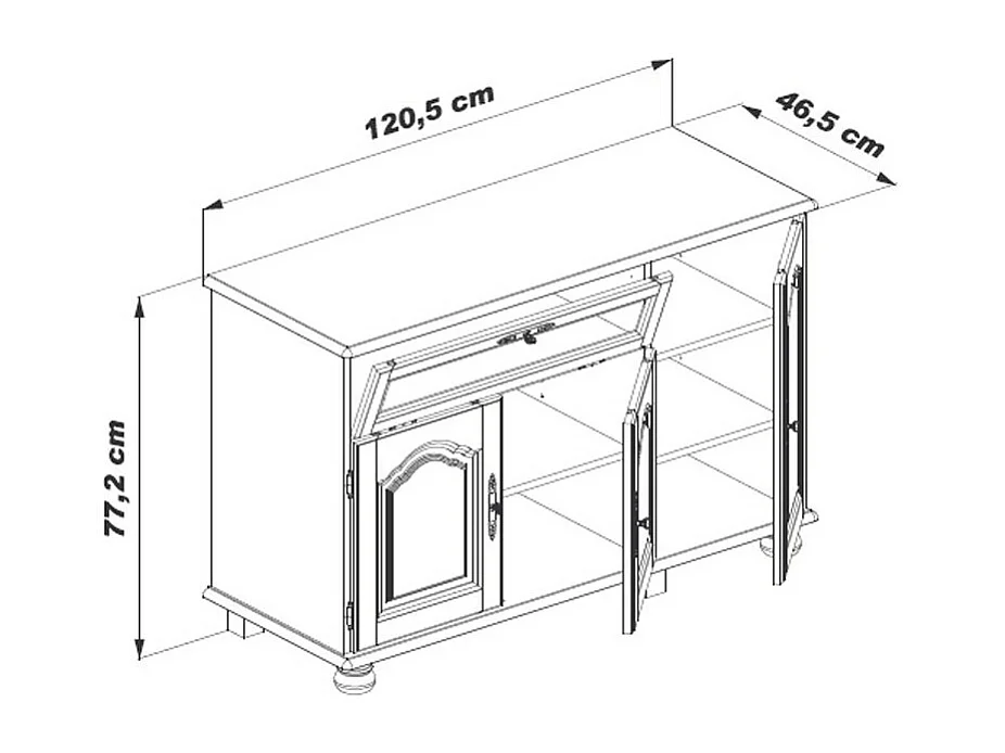 Meuble TV 55 Pouces Chêne 3 Portes 1 Abattant 6 Niches L120.6 H 77 P 46.5 cm
