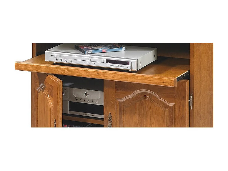 Meuble TV 32 Pouces Chêne Plateau Pivotant et Coulissant L 82 H 77 P 46.5 cm