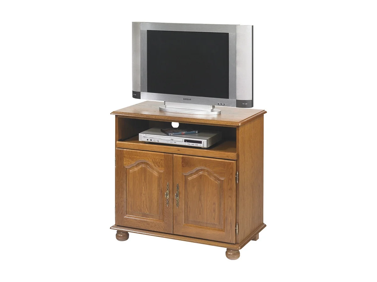 Meuble TV 32 Pouces Chêne Plateau Pivotant et Coulissant L 82 H 77 P 46.5 cm