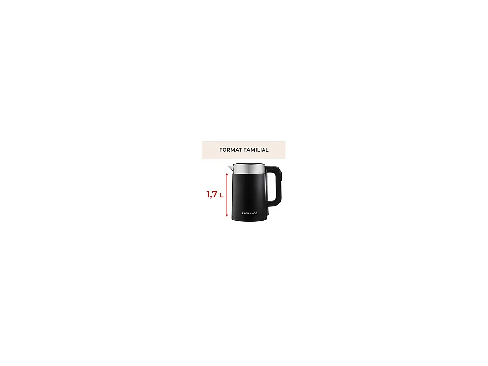 Lagrange 509041 Bollitore Elettrico 1,7L 2000W Nero Opaco - 5 Impostazioni di Temperatura