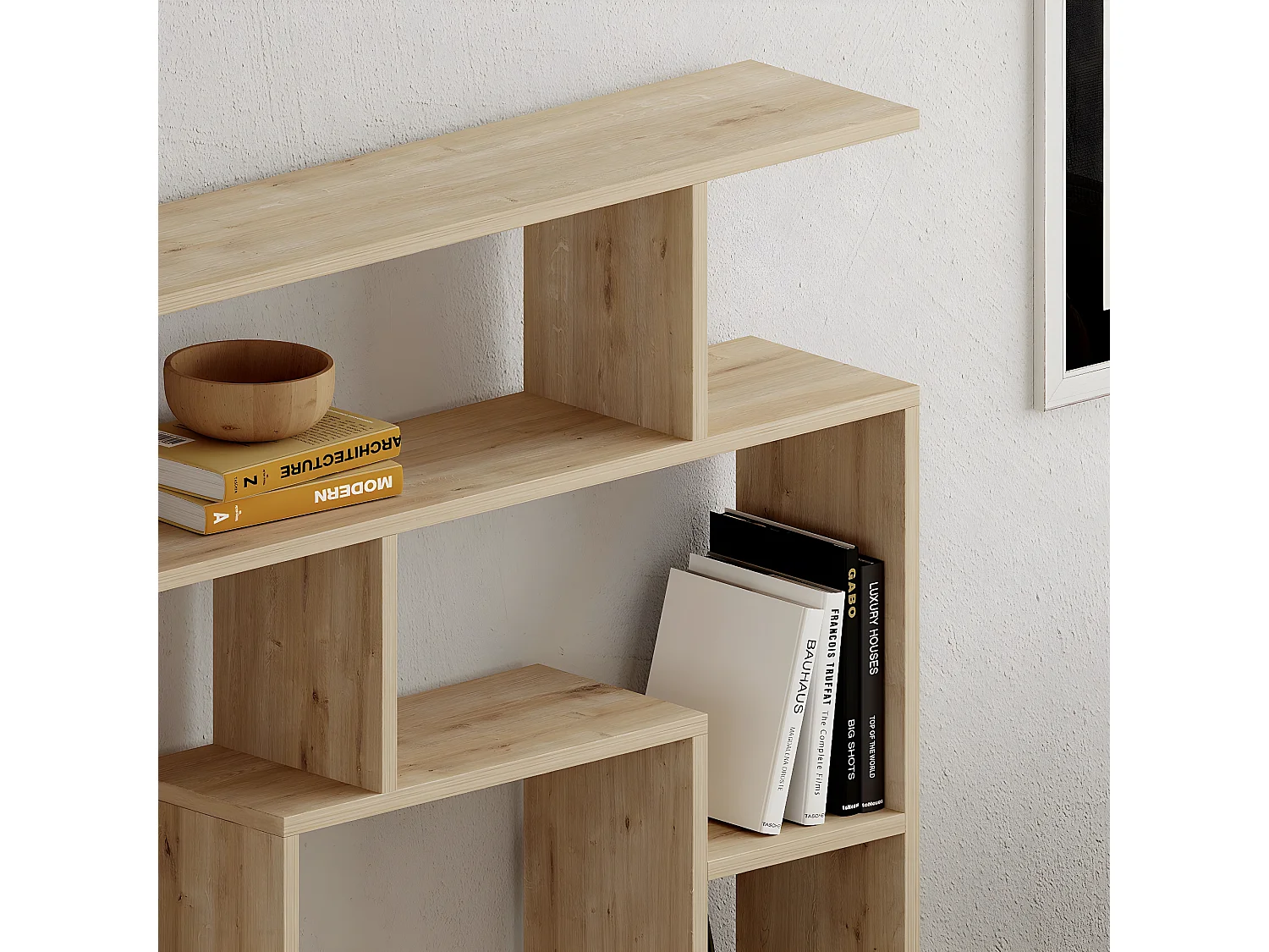 Etagère murale, bibliothèque en bois coloris chêne cambrian - L. 125 x P. 22 x H. 129 cm