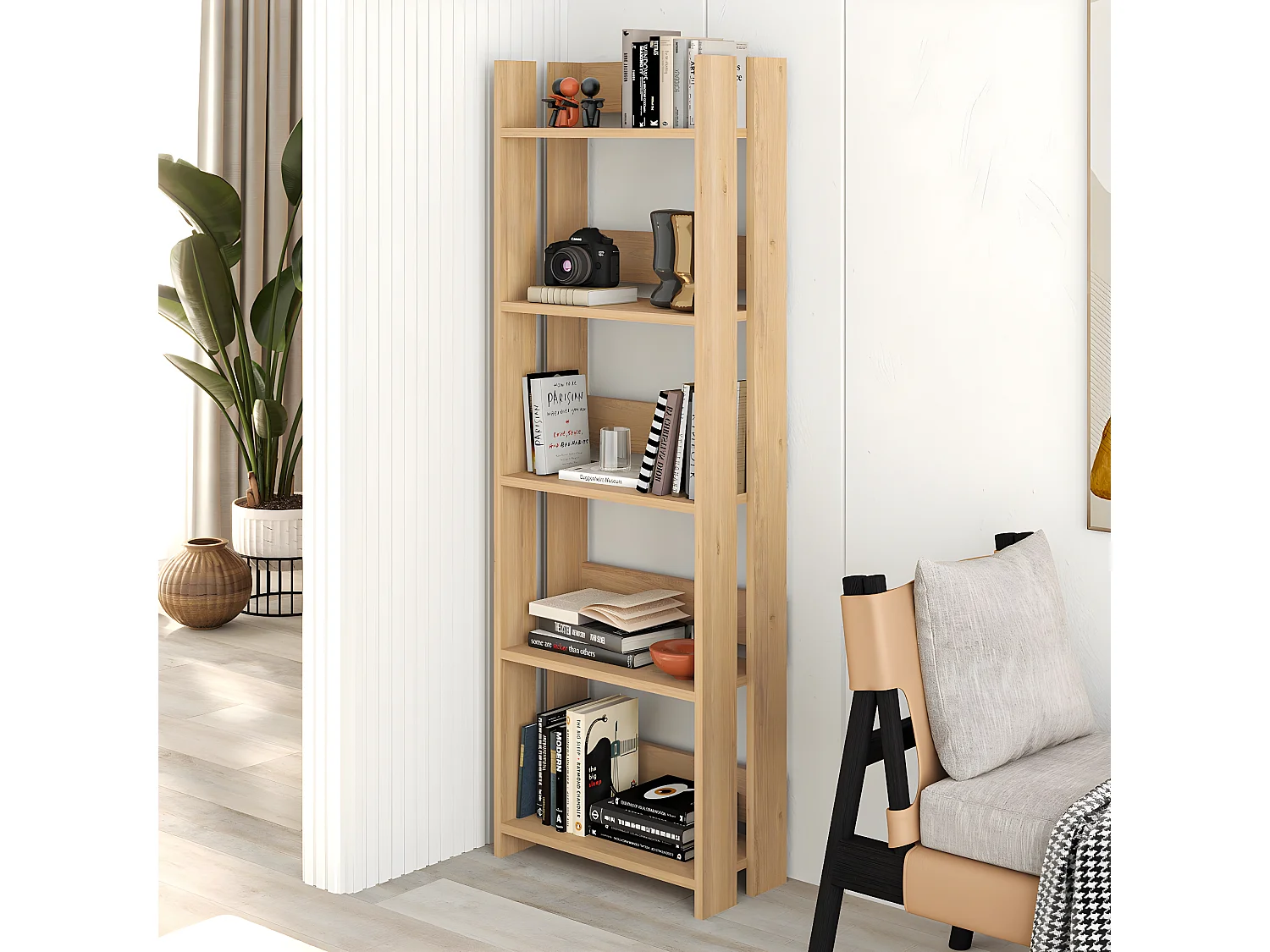 Etagère murale, bibliothèque coloris chêne cambrian - L. 57 x P. 25 x H. 155 cm