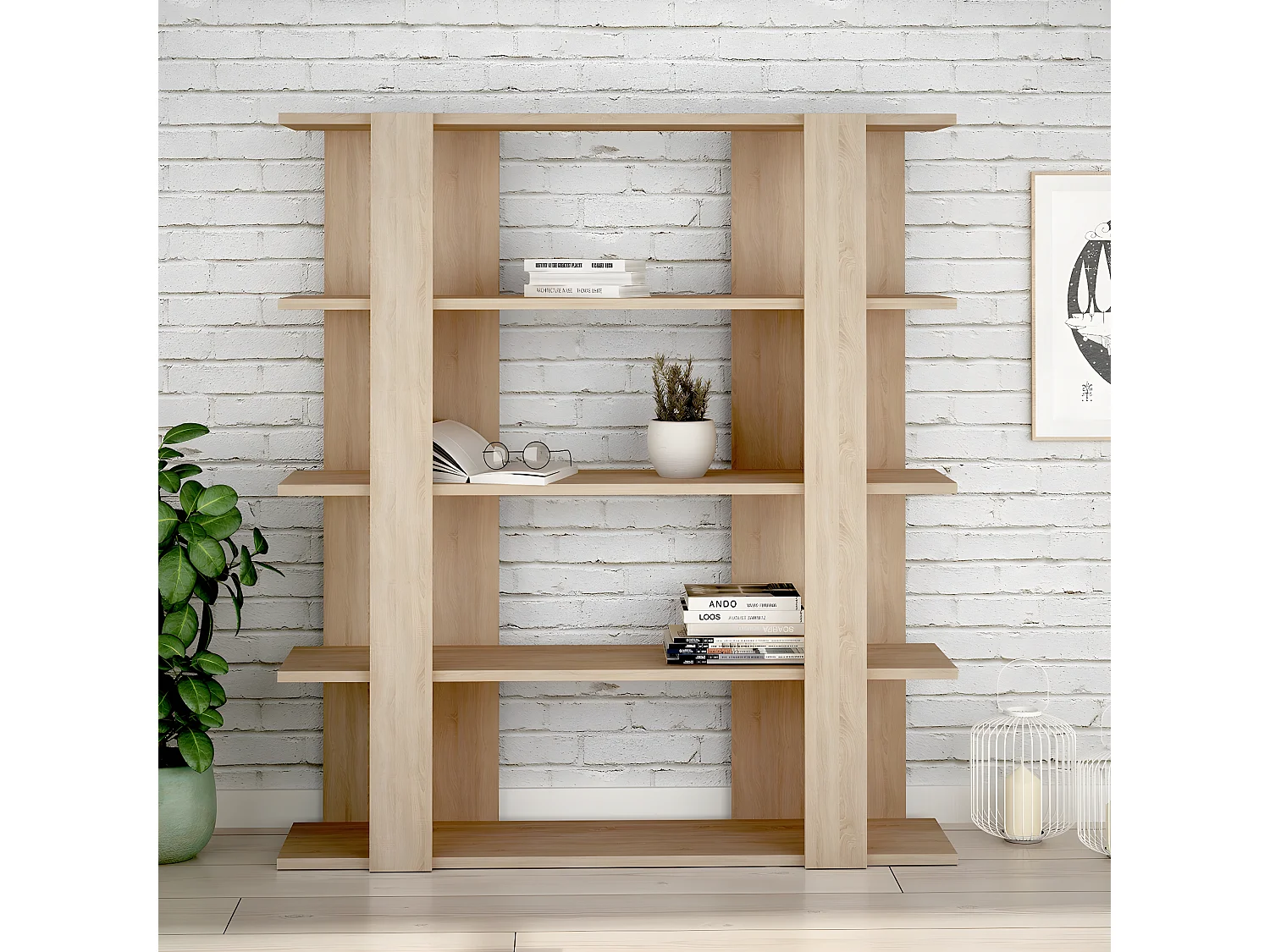 Etagère murale, bibliothèque en bois coloris chêne cambrian - L. 110 x P. 29 x H. 122 cm