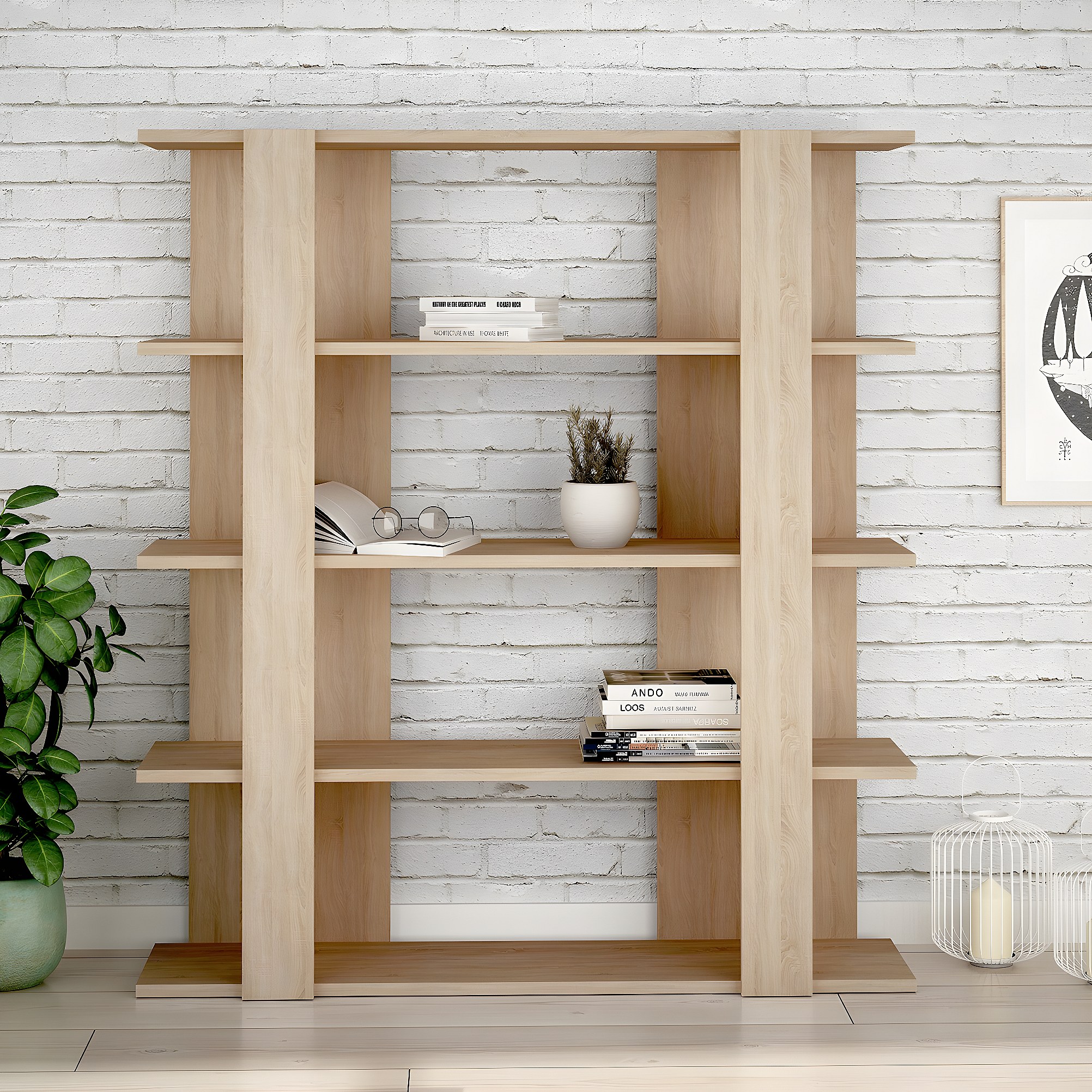 Étagère En Bois Massif – 160 X 110 X 40 Cm, 4 Niveaux, Couleur Marron