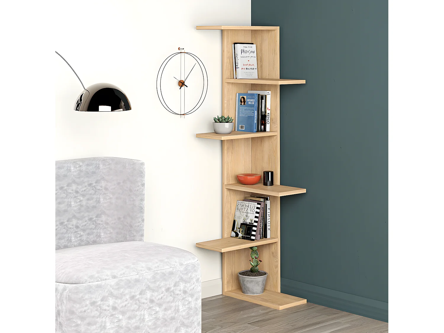 Etagère murale, bibliothèque coloris chêne cambrian - L. 37 x P. 24 x H. 141 cm