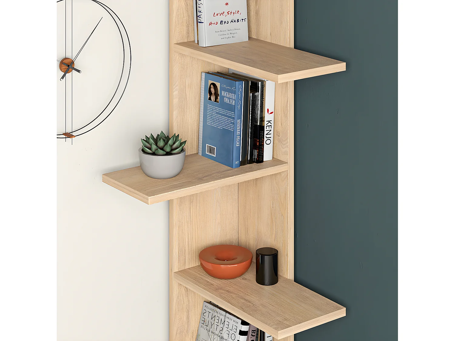 Etagère murale, bibliothèque coloris chêne cambrian - L. 37 x P. 24 x H. 141 cm