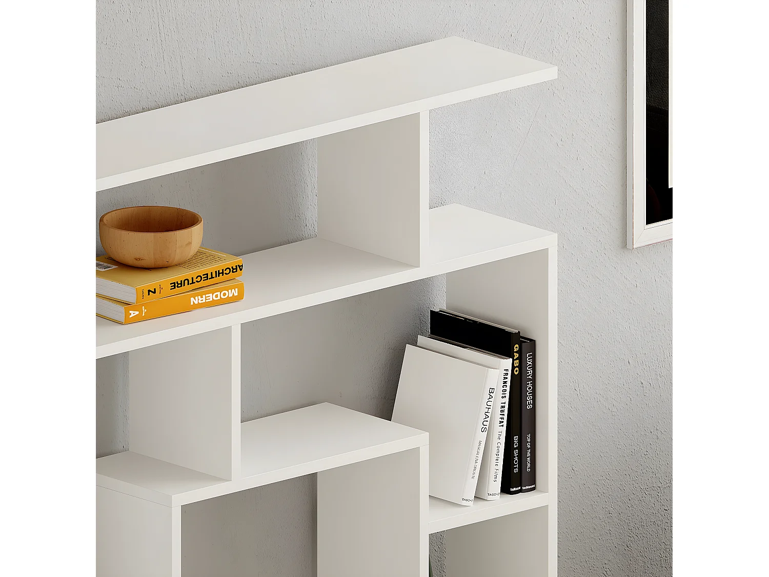 Etagère murale, bibliothèque en bois coloris blanc - L. 125 x P. 22 x H. 129 cm