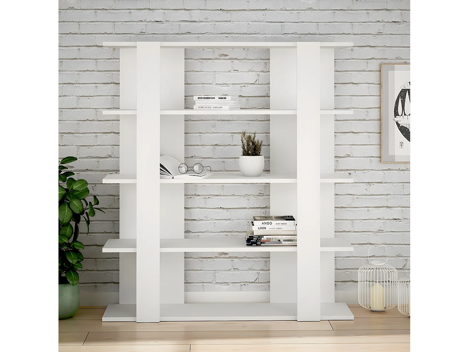 Etagère murale, bibliothèque en bois coloris blanc - L. 110 x P. 29 x H. 122 cm