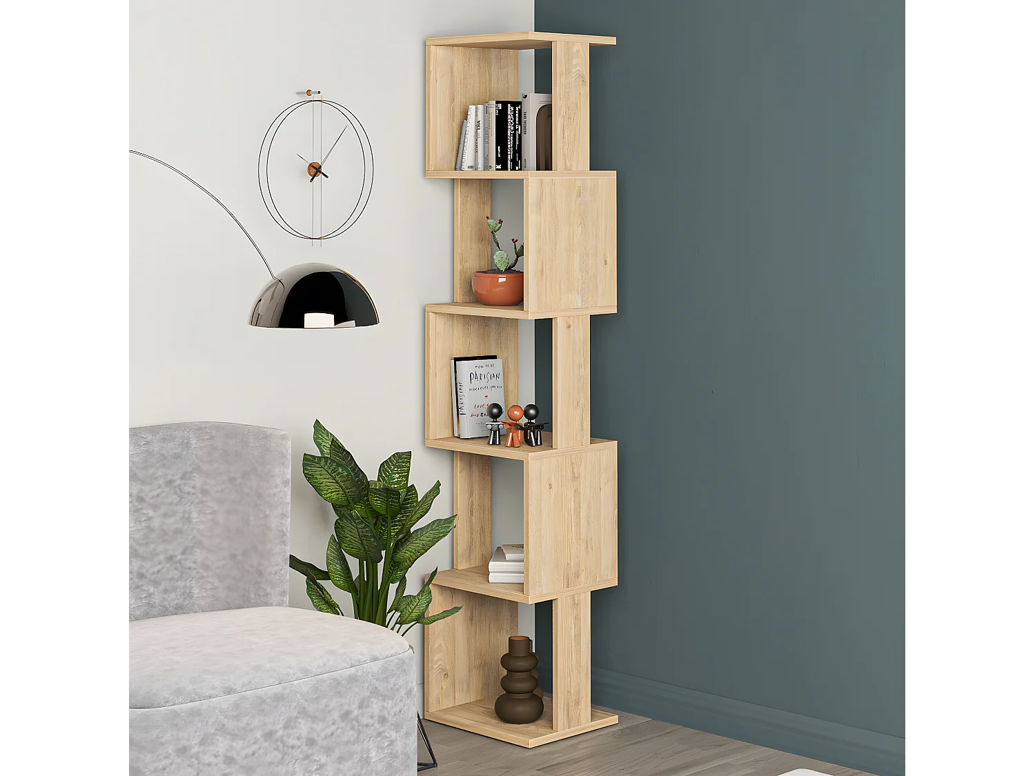 Etagère murale, bibliothèque coloris chêne cambrian - L. 35 x P. 30 x H. 161 cm