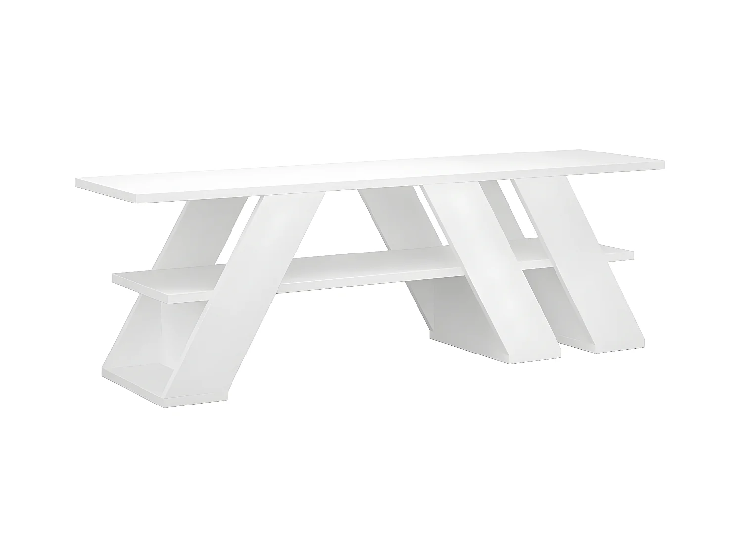 Meuble TV avec 1 tablette coloris blanc - longueur 140 x profondeur 34 x hauteur 40 cm