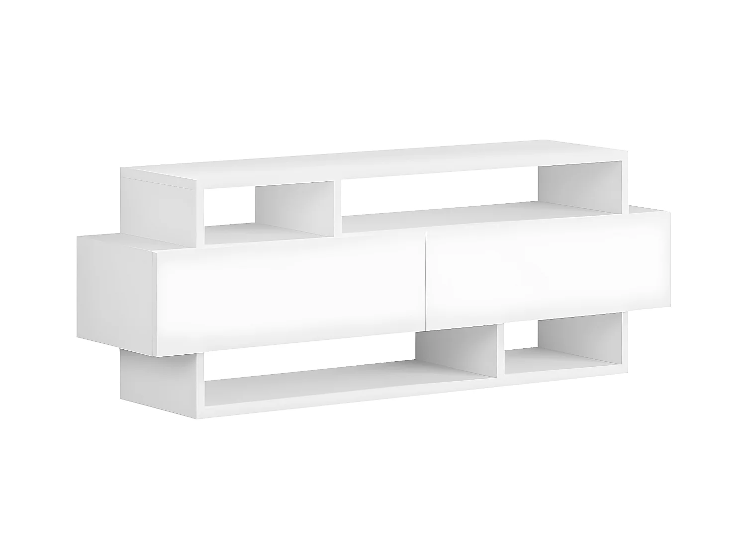 Meuble TV avec 2 portes coloris blanc - longueur 125 x profondeur 32 x hauteur 42 cm