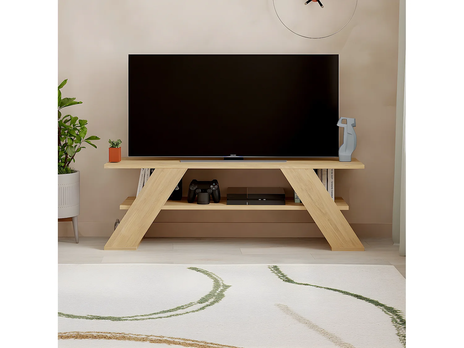 Meuble TV en bois coloris chêne cambrian - longueur 120 x profondeur 34 x hauteur 40 cm