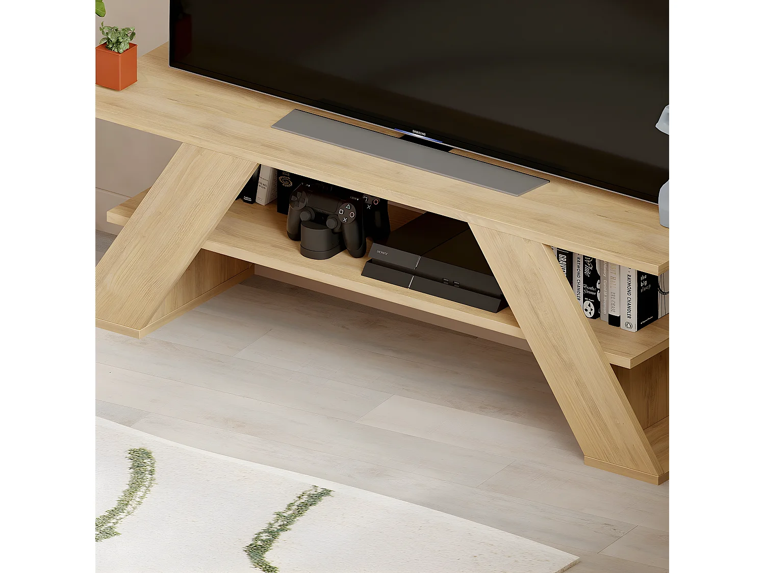 Meuble TV en bois coloris chêne cambrian - longueur 120 x profondeur 34 x hauteur 40 cm