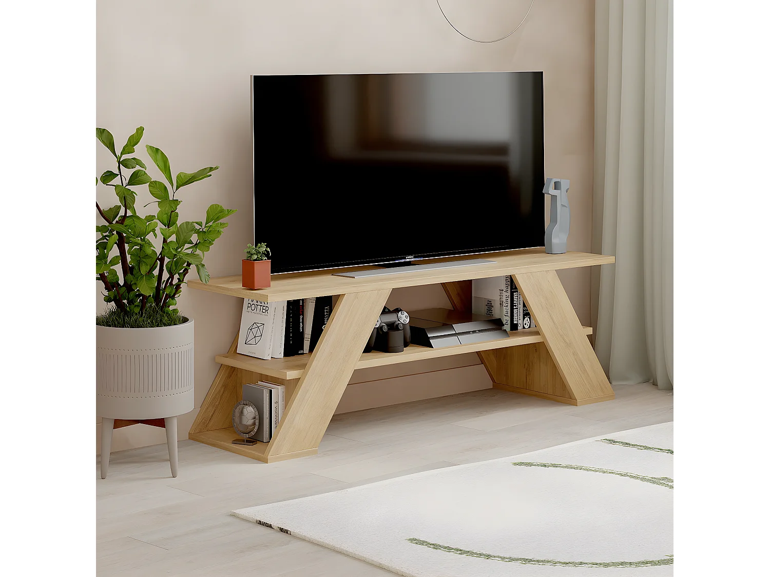 Meuble TV en bois coloris chêne cambrian - longueur 120 x profondeur 34 x hauteur 40 cm