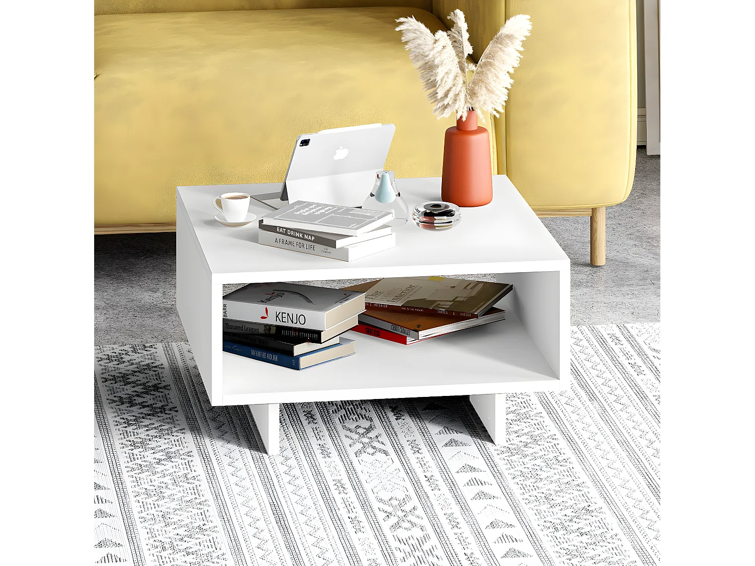 Table basse, table de salon coloris blanc - longueur 60 x profondeur 60 x hauteur 32 cm