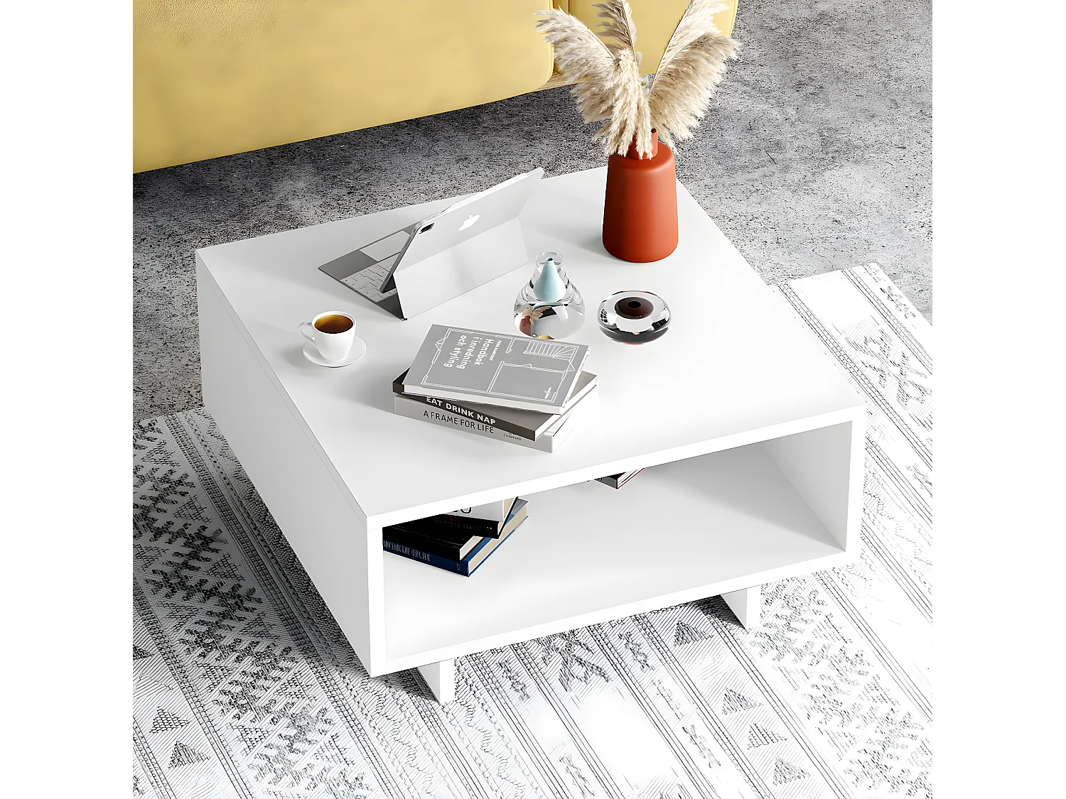 Table basse, table de salon coloris blanc - longueur 60 x profondeur 60 x hauteur 32 cm