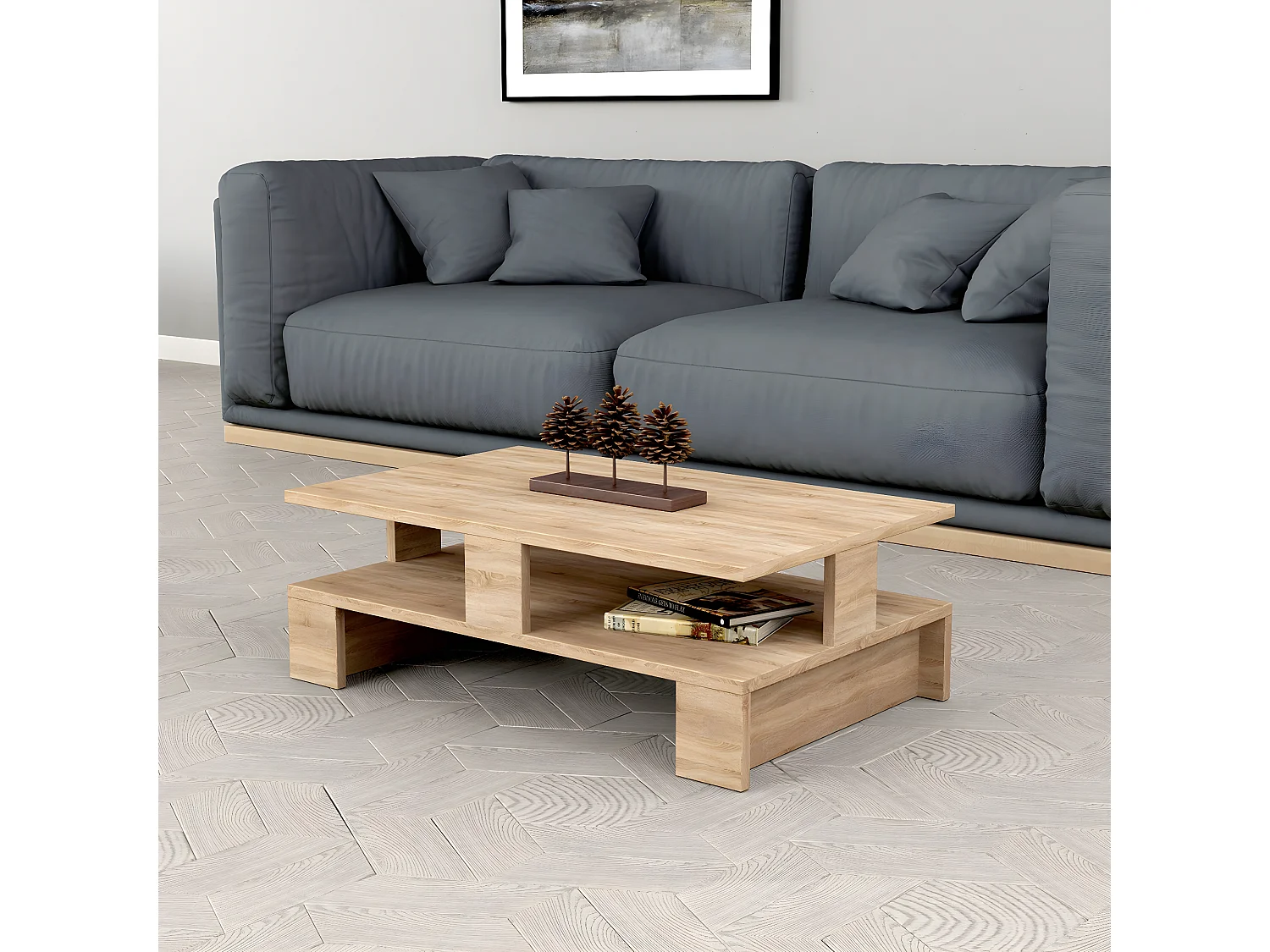 Table basse, table de salon coloris chêne cambrian - L. 80 x P. 50 x H. 28 cm