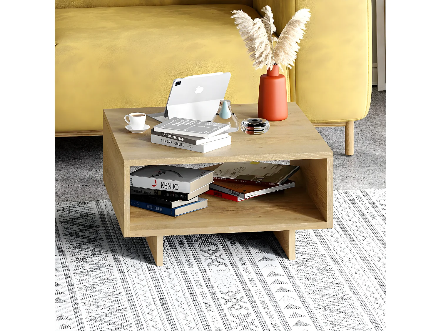 Table basse, table de salon coloris chêne cambrian - L. 60 x P. 60 x H. 32 cm