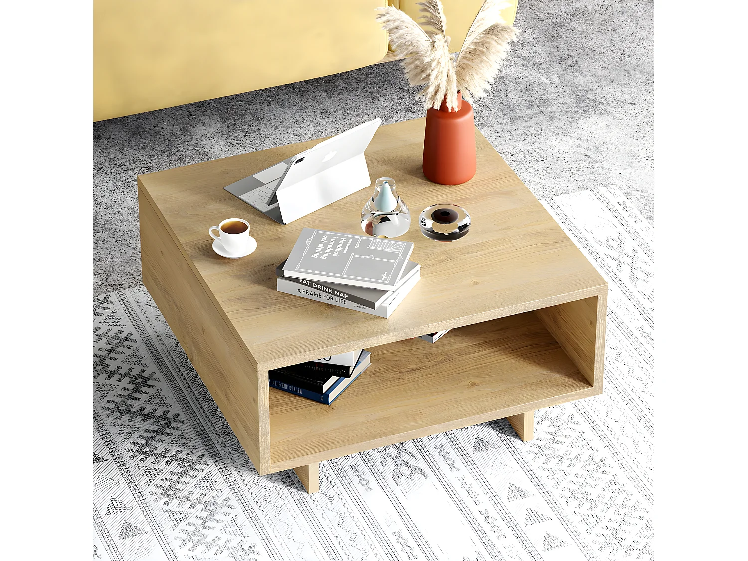 Table basse, table de salon coloris chêne cambrian - L. 60 x P. 60 x H. 32 cm