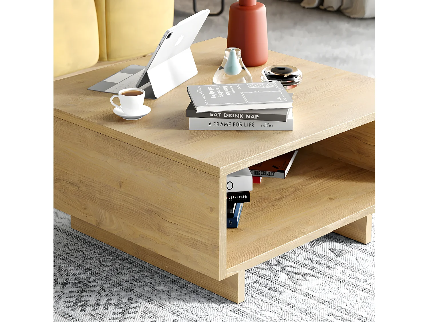 Table basse, table de salon coloris chêne cambrian - L. 60 x P. 60 x H. 32 cm