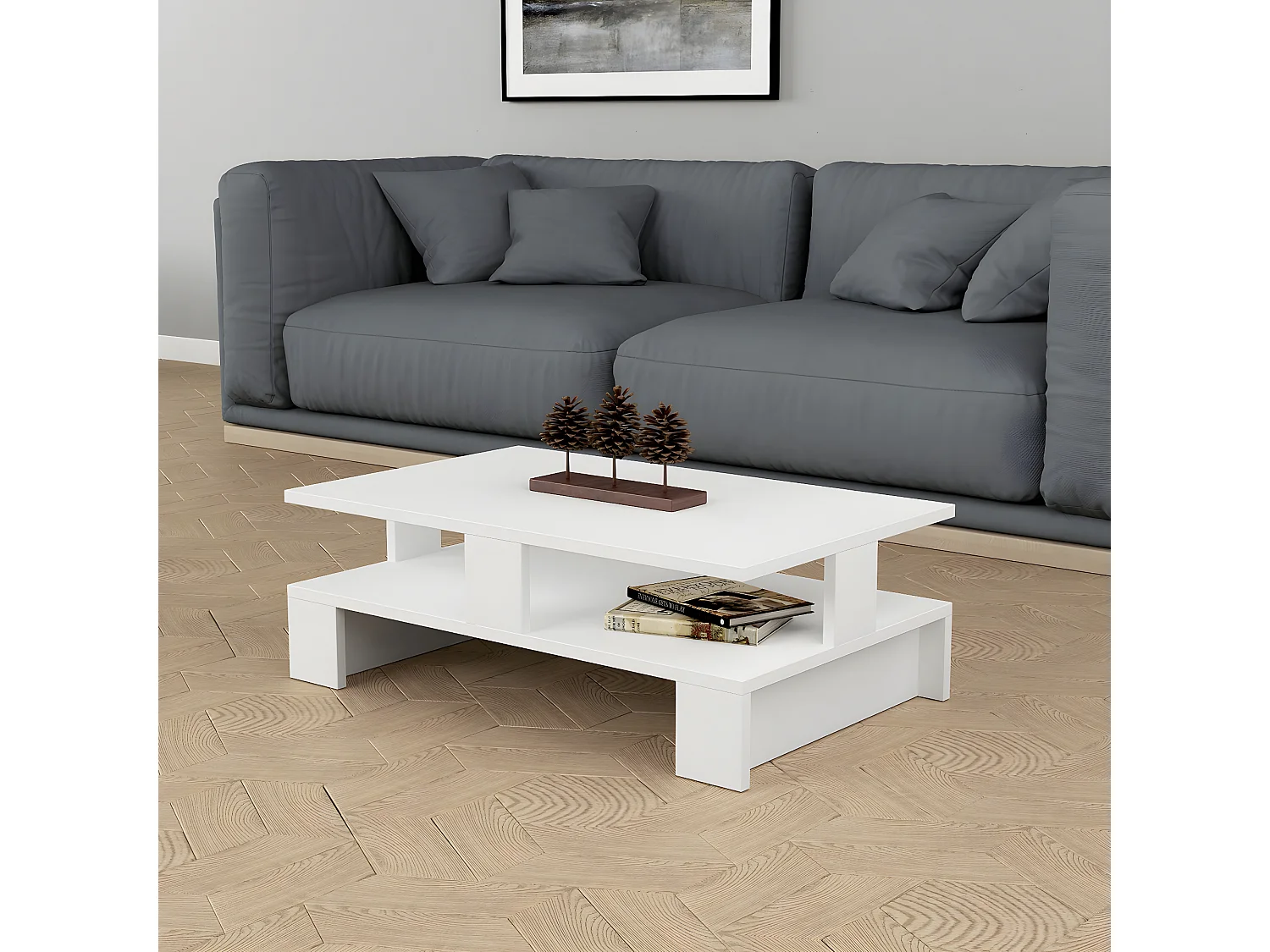 Table basse, table de salon coloris blanc - longueur 80 x profondeur 50 x hauteur 28 cm