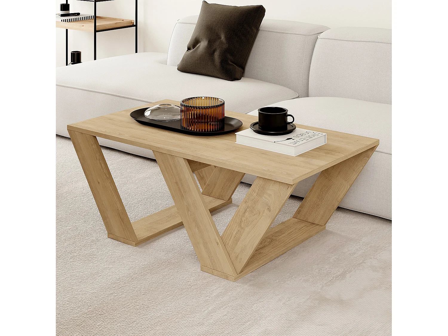 Table basse, table de salon coloris chêne cambrian - L. 110 x P. 60 x H. 40 cm