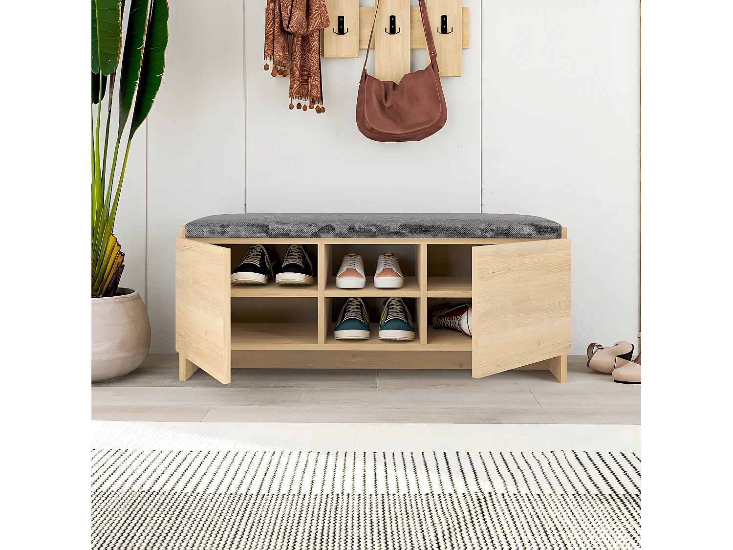 Etagère à chaussures, meuble à chaussures avec 2 portes coloris chêne cambrian