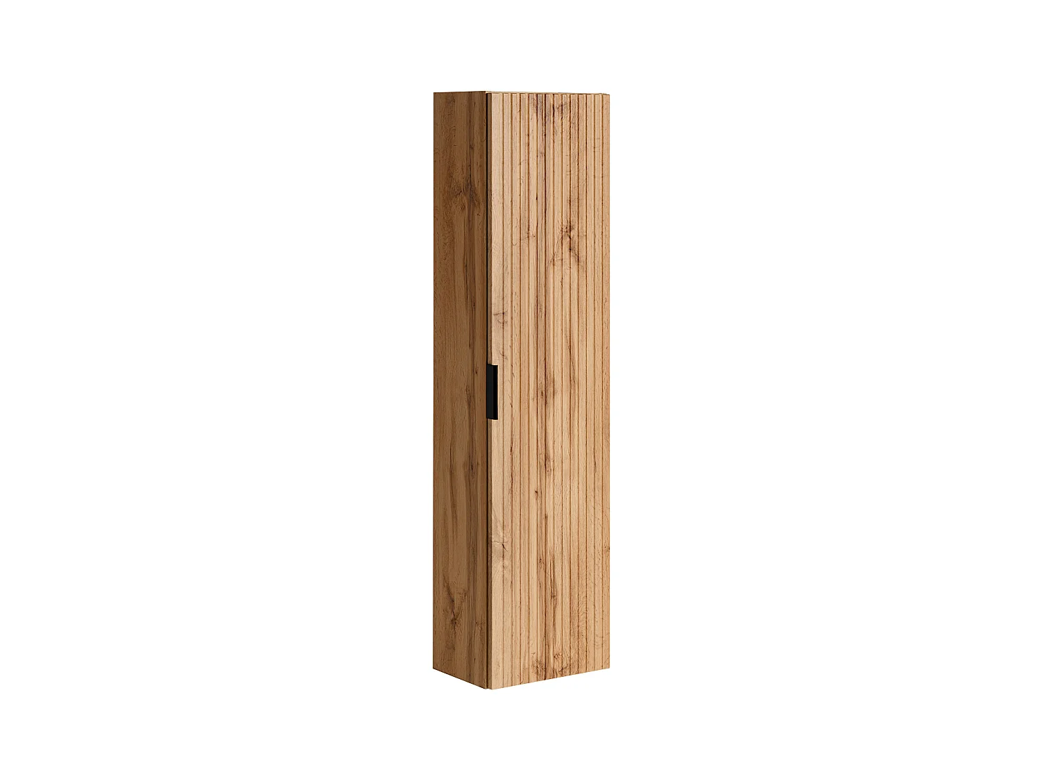 Meuble de salle de bain suspendu strié avec vasque à encastrer et colonne - Coloris naturel clair - 80 cm - ZEVARA