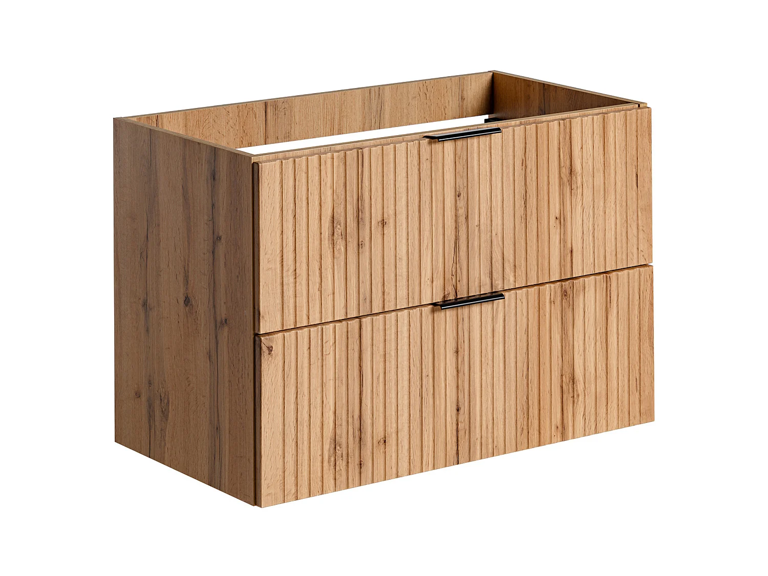 Meuble de salle de bain suspendu strié avec vasque à encastrer et colonne - Coloris naturel clair - 80 cm - ZEVARA