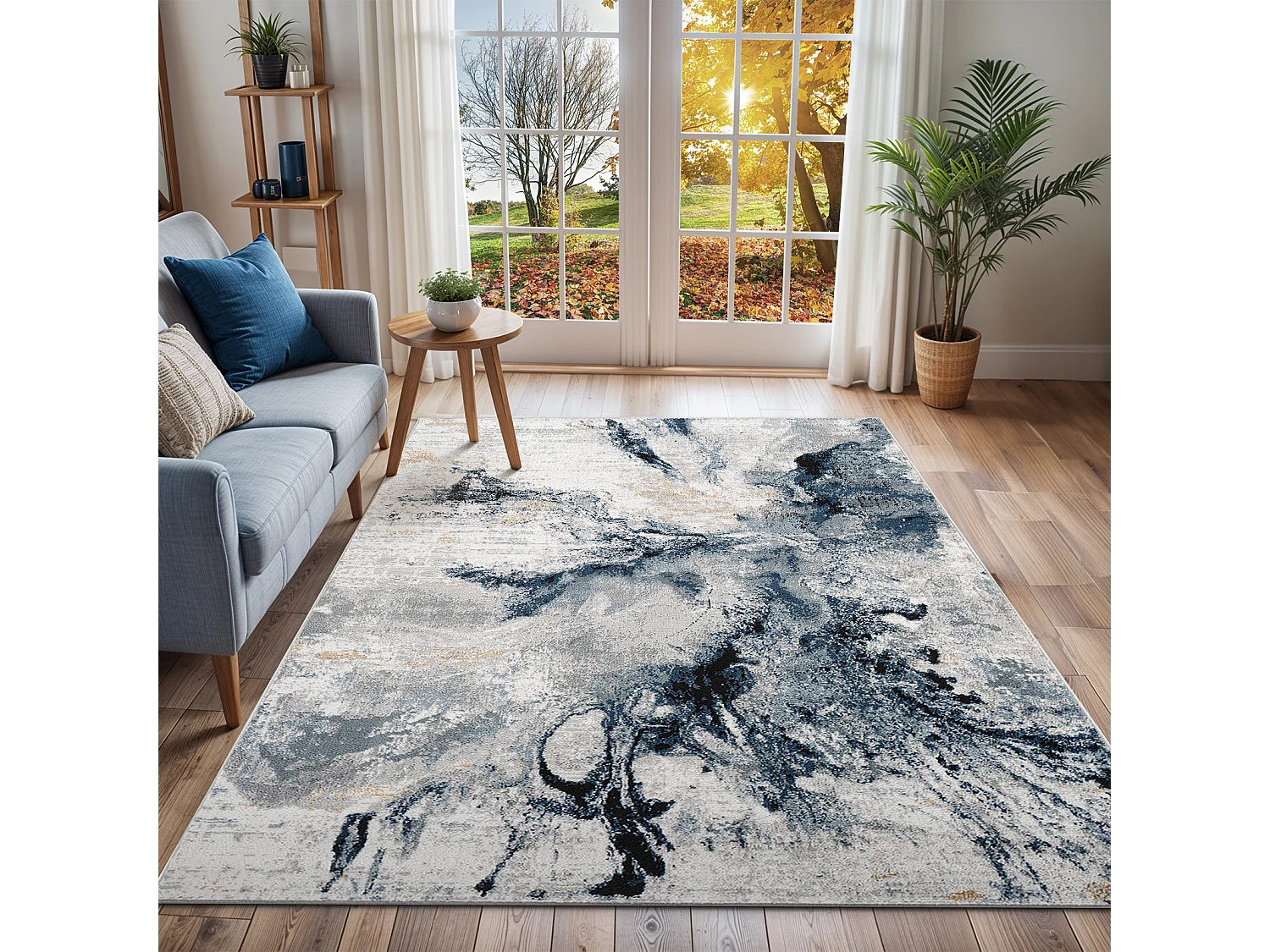 Modern Abstract Tapijt - Blauw/Grijs - 160x220cm - EMMA